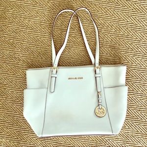 Michael Kors white leather shoulder tote bag